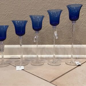 3 Sets of 5 Blue/Clear Candle Holders